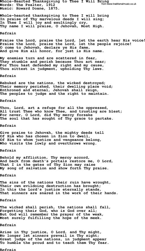 Thanksgiving and Harvest Hymns & Songs: Whole-hearted Thanksgiving To Thee I Will Bring - lyrics ...