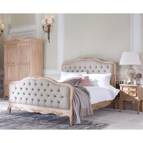 Avignon Beige Upholstered French Mindy Wood Bed - Love Home Living