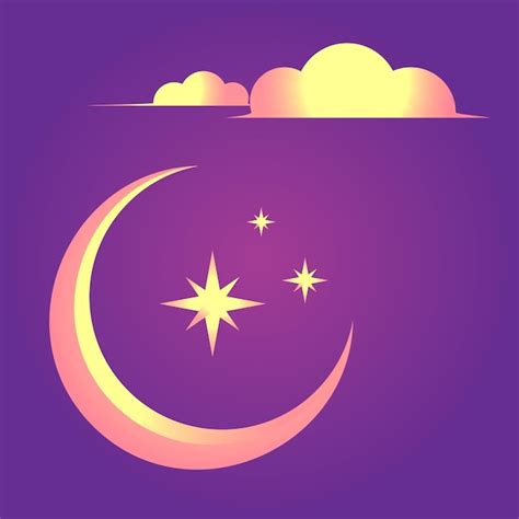 Premium Vector | Vintage Moon Crescent Hilal Purple Cloud Night Sky