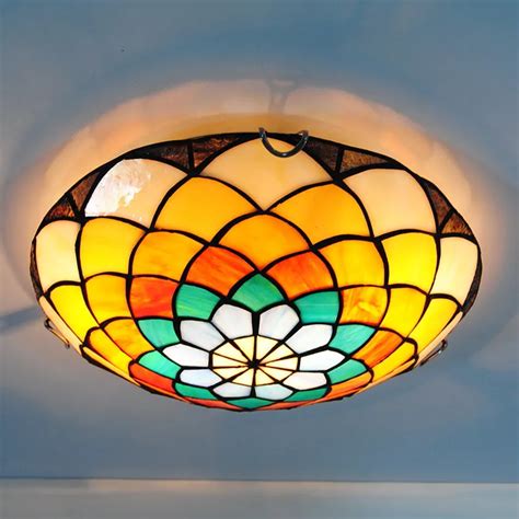 Tiffany Mediterranean Stained Glass Flush Mount Light 2 lights Retro ...