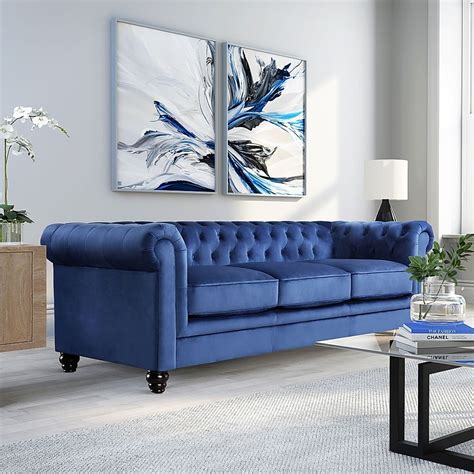 Hampton 3 Seater Chesterfield Sofa, Blue Classic Velvet Only £599.99 ...