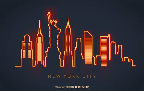 New York neon skyline - Free Vector | City design, Neon, New york art