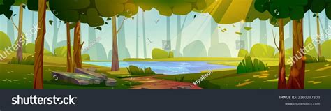 Summer Forest Landscape Lake On Glade Stock Vector (Royalty Free ...