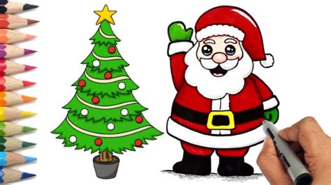 How to draw easy santa claus and christmas tree step by step | kids christmas drawing - YouTube