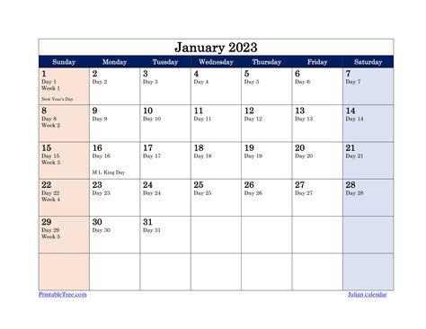 Free Printable Julian Date Calendars for 2023, and 2024 PDF Templates