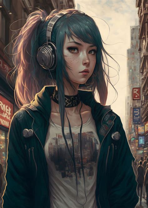 'Anime Girl with Headphones' Poster by David Godbehere | Displate