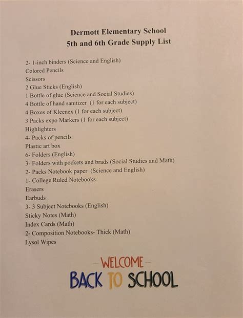 DES School Supply Lists | Dermott School District