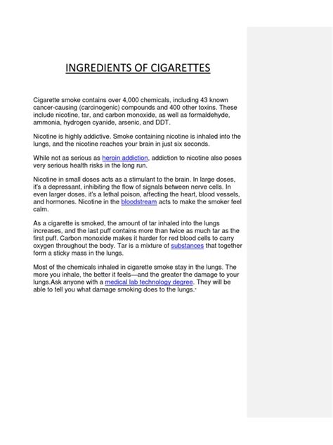 Ingredients of Cigarettes | Cigarette | Nicotine