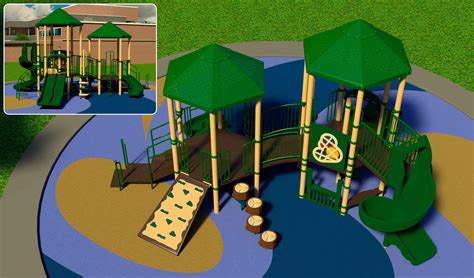 Aerial perspective of a custom playground design created by Pacific Play and Playcraft designers.