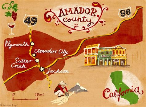 Map of Amador County, Ca for Wine Spectator - Chritiane Engel | Amador county, Explore ...