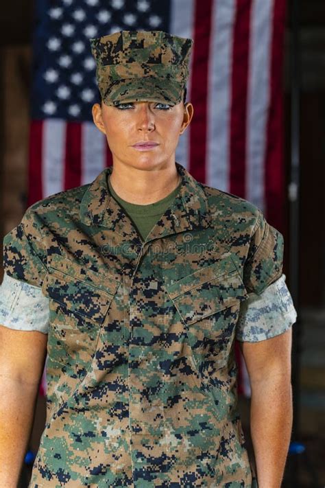 A United States Female Marine Posing in a Military Uniform Stock Photo ...