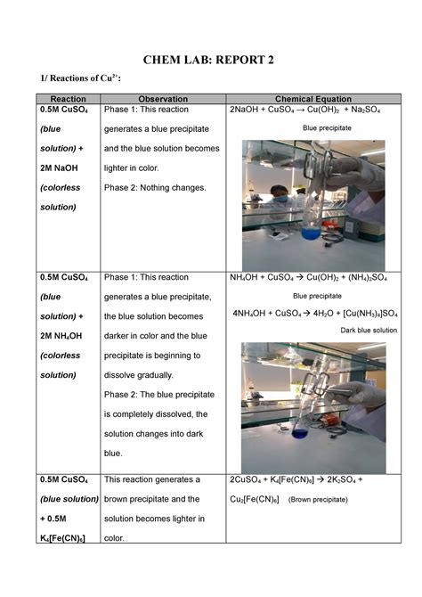 CHEM LAB Report 2 1 Reactions of Cu 2 - CHEM LAB: REPORT 2 1/ Reactions ...