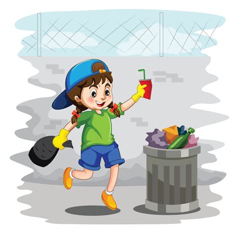 Kid Throwing Garbage In Trash Bin vector illustration 20240681 Vector Art at Vecteezy