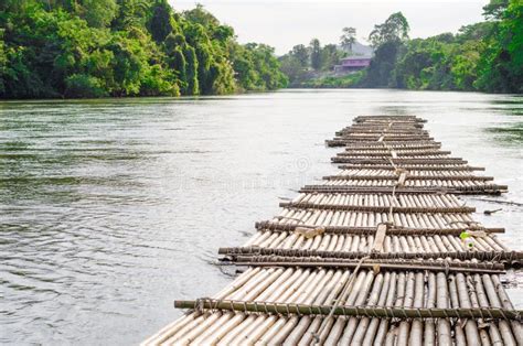 Old Bamboo Raft is Floating on the River in the Thailand Stock Photo - Image of bamboo, long ...