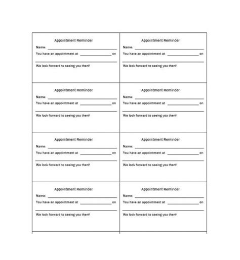 Printable Appointment Reminder Cards Template Free