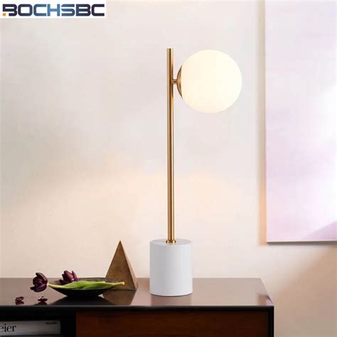 BOCHSBC Nordic Glass Ball Table Lamp Creative Modern Gold Stand Desk ...