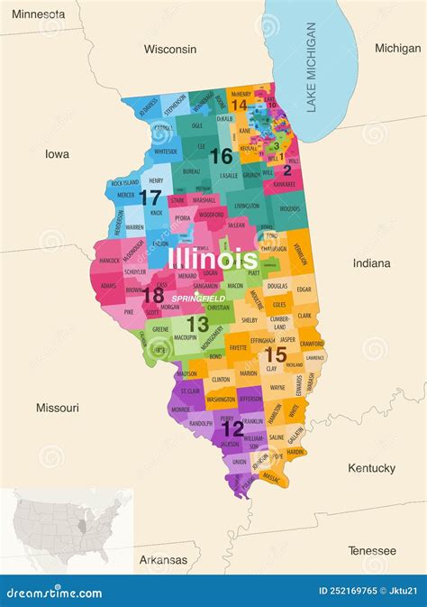 Illinois State Counties Colored by Congressional Districts Vector Map ...