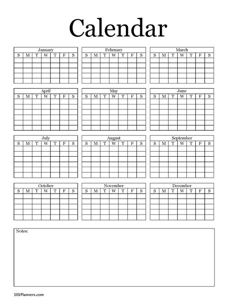 Yearly Blank Calendar | Microsoft Word, Editable PDF and Image Files