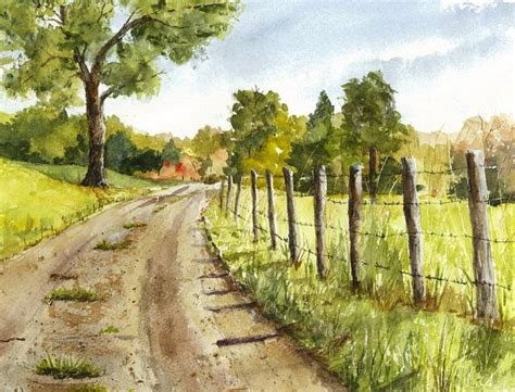 Original Watercolor Painting, Landscape Painting, Country Road, Rural Landscape, New England ...