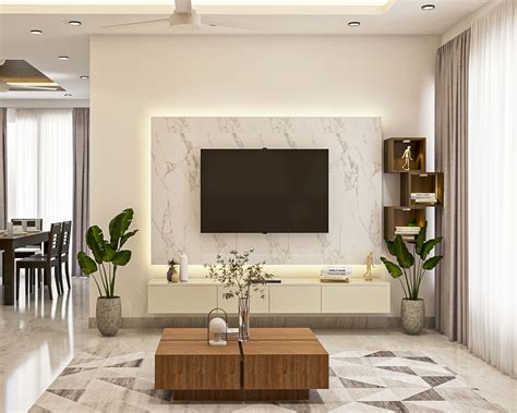 Champagne-Toned And Wood Wall-Mounted TV Unit With Marble Back Panel ...