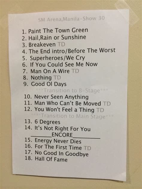 Set List. The Script No Sound Without Silence Tour, Manila | We the kings, The script, Script