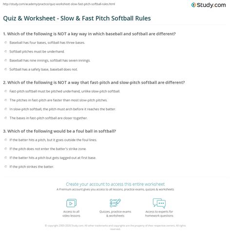 Quiz & Worksheet - Slow & Fast Pitch Softball Rules | Study.com