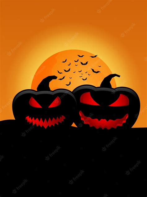 Premium Vector | Silhouette pumpkins with full moon in halloween night ...