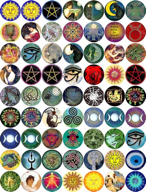 Wiccan Symbols Printable, Pagan, Majick, 1 Inch Circles, Pendant Images, Digital Collage Sheet ...