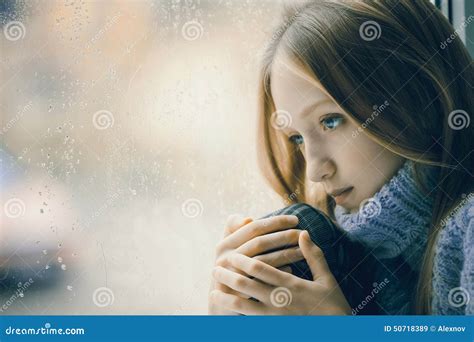 Rainy Day: Sad Girl on the Window Stock Image - Image of teenage, lonely: 50718389