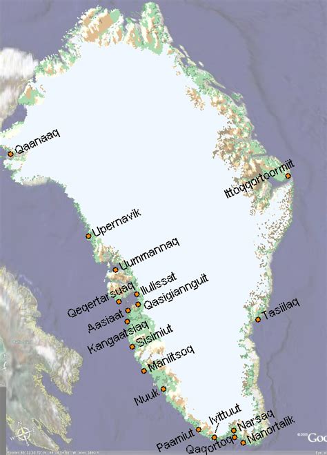 Greenland City Names Map - Greenland • mappery