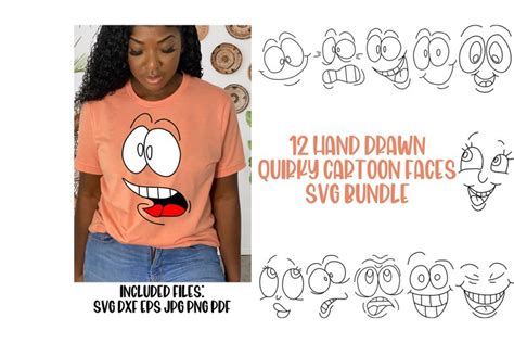 12 Hand Drawn Cartoon Faces SVG Bundle