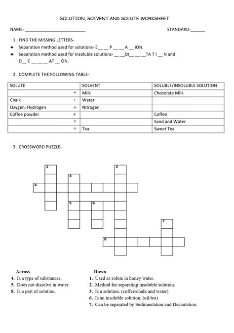 solute, solvent and solution worksheet | Worksheets, Crossword puzzle, Solutions