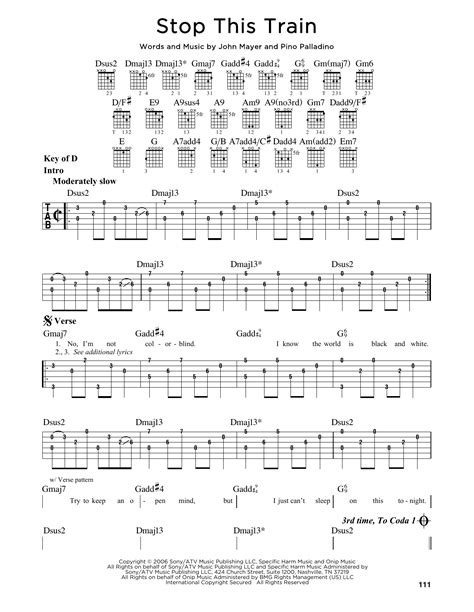 Stop This Train by John Mayer - Guitar Lead Sheet - Guitar Instructor