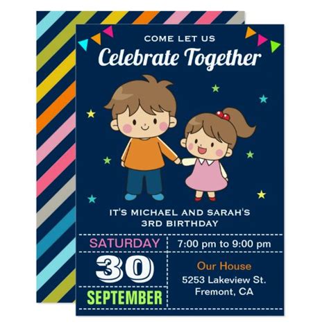 Cute Siblings Twin Birthday Party Invitation | Zazzle.com