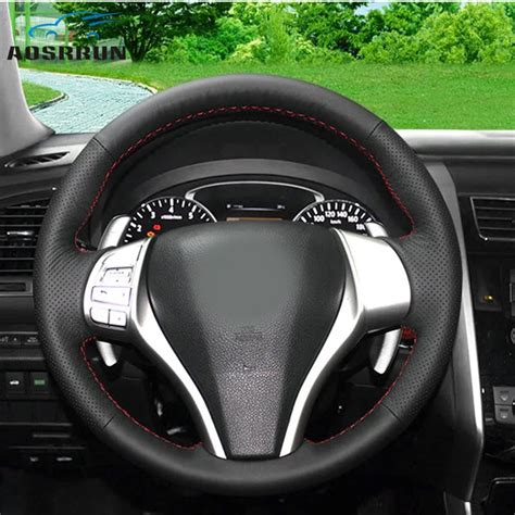 Genuine leather Car Steering wheels cover Car accessories For Nissan ...