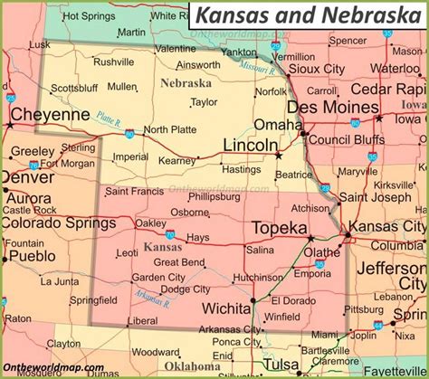 Map of Kansas and Nebraska - Ontheworldmap.com