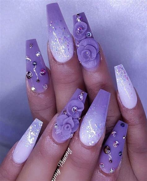 Lavender glitter matte 3D coffin nails | Nails in 2019 | Nails, Nail ...
