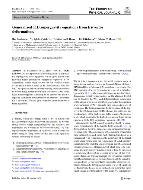 (PDF) Generalized 11D supergravity equations from tri-vector deformations