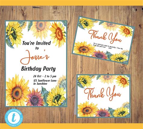 SUNFLOWER INVITATION With Pretty Sunflower Border-matching - Etsy