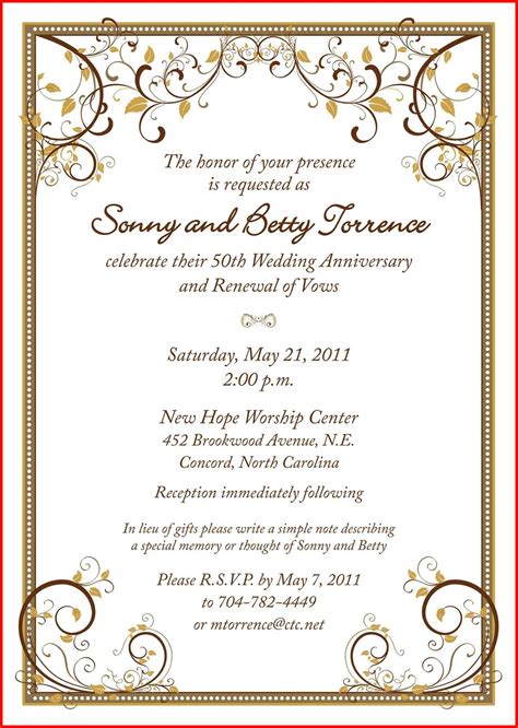 50Th Wedding Anniversary Invitation Templates Microsoft Word