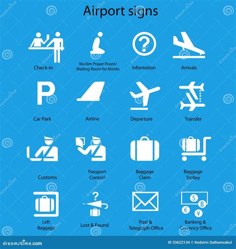 Set Of Airport Signs And Symbols On Blue Stock Images - Image: 33622134