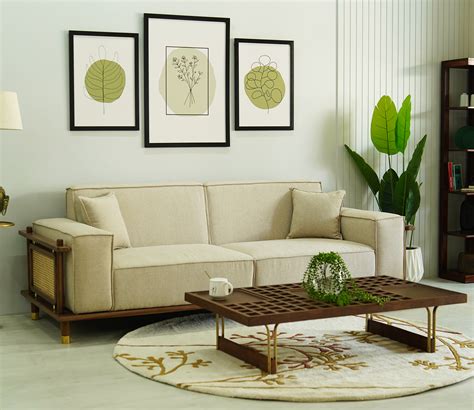 Buy Saket 3 Seater Ash Wood Cane Sofa (Sand Beige) at 24% OFF Online ...