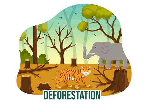 Deforestation Illustration with Tree in the Felled Forest and Burning Into Pollution Causing the ...