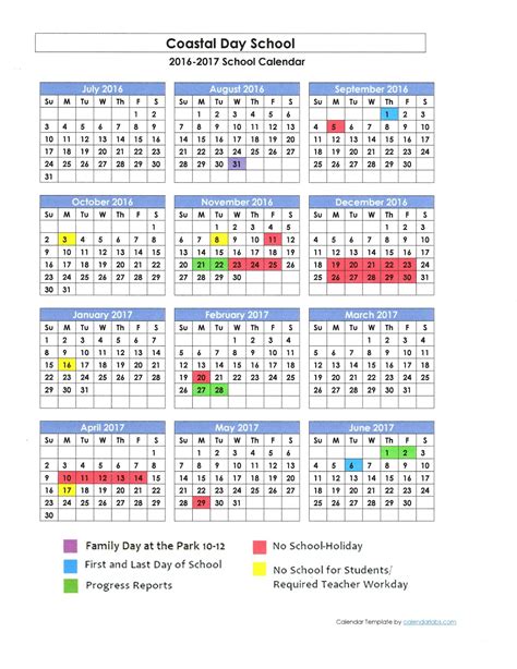 Coastal Day School: 2016-2017 School Calendar