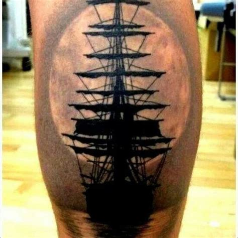 http://tattoomagz.com/stunning-black-ship-tattoos/amazing-moon-ship-tattoo/ | Sunset tattoos ...