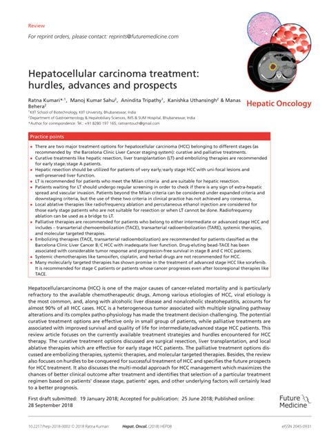 (PDF) Hepatocellular carcinoma treatment: hurdles, advances and prospects