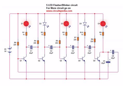 5 LED Blinking Chaser Flasher Running Circuit Using Transistor