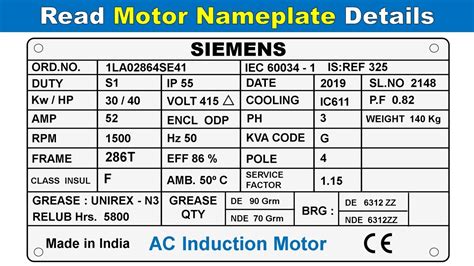 Motor nameplate Details in Hindi | How to Read Electric Motor nameplate ...