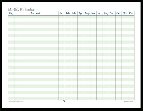 Printable Monthly Bill Tracker Template