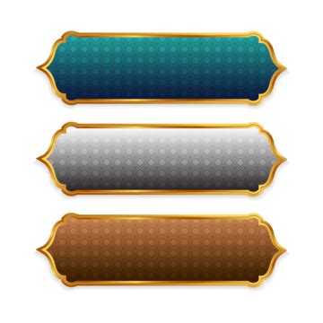 three different colored labels with gold trims on white background stock photo - budget conscious